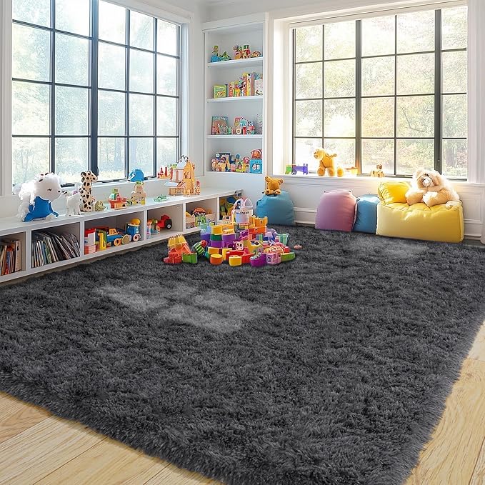 Pionblank Large Rug for Living Room 6x9 Feet, Modern Soft Shag Area Rug, Plush Fuzzy Carpet for Bedroom Girls Boys Room Home Nursery Teens Dorm Decor, Charcoal Grey
