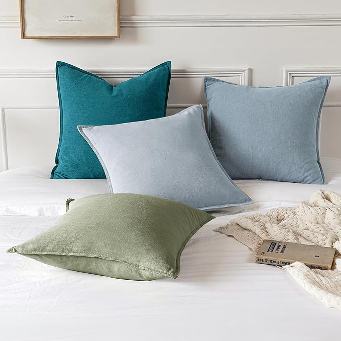 MIULEE Decorative Linen Pillow Covers 18x18 Inch Sage Green Boho Farmhouse Neutral Spring Couch Throw Pillows for Bed Pack of 2 Accent Modern Pillowcase Summer Sofa Livingroom Home Decor