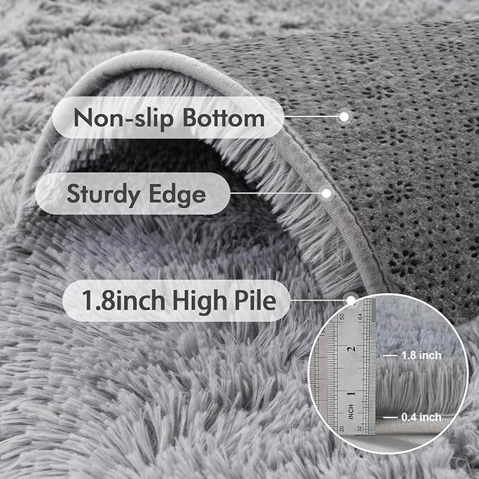 6x9 Ft Large Shag Rugs for Living Room Decor, Ultra Soft Fluffy Furry Area Rugs for Bedroom Indoor Floor, Aesthetic Carpet for Kids Home (Light Grey)