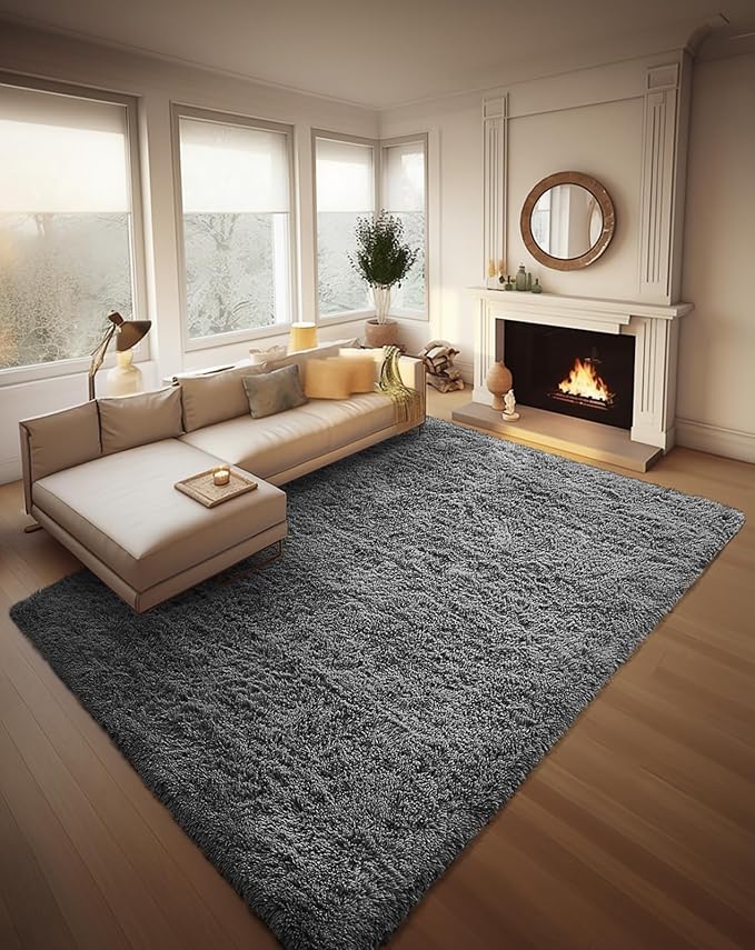 Ophanie 8x10 Area Rugs for Living Room, Upgrade Non-Slip Fluffy Soft Large Shag Bedroom Carpet, Grey Big Indoor Thick Nursery Rug, Gray Carpets for Boy and Girls Room Dorm Home Decor Aesthetic