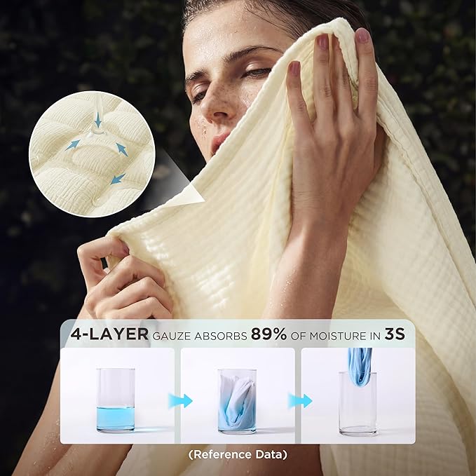 Bedsure 100% Cotton Muslin Blankets for Adults Large Throw 50x70 Inches - 4-Layer Breathable and Lightweight, Soft Boho Gauze Muslin Cotton Blanket for Couch Decor Travel Summer, Cream