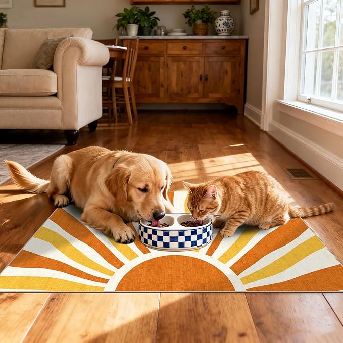 Boho Outdoor Rug - 28" x 43" Front Door Mat Indoor Outside Entrance Non-Slip Washable Outdoor Mat Orange Entry Rug for Entryway Entrance Kitchen Bedroom Layered Doormat for Front Porch Decor