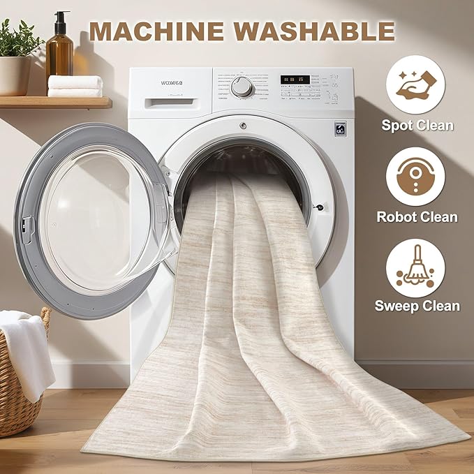 Nakagishi 5X7 Area Rugs Living Room: Washable Large Vintage Rug Neutral Non-Slip Soft Stain Resistant Indoor Carpet for Bedroom Nursery Dining Room Office Playroom - Beige-01