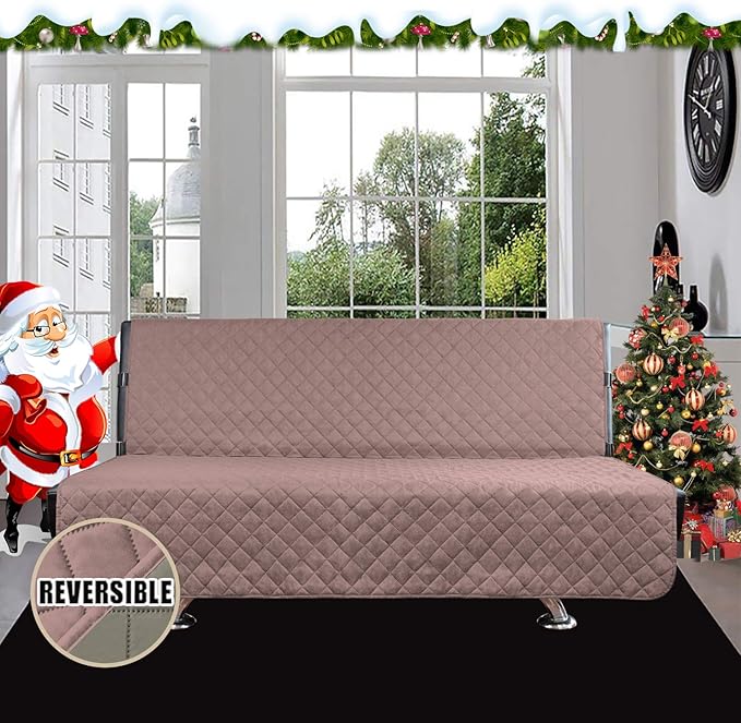 Easy-Going Futon Sofa Slipcover Reversible Sofa Cover Armless Cover Furniture Protector Couch Cover Water Resistant Pets, Kids, Children, Dog, Cat Pink/Beige
