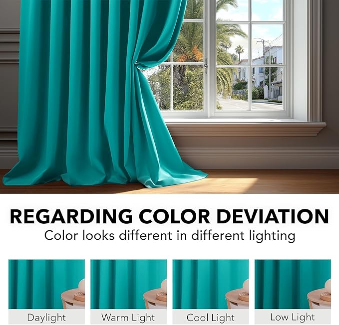 Deconovo Blackout Curtains, Thermal Insulated, W52 x L108 2 Panels, Back Tab, Machine Washable, Room-Darkening Drapes for Bedroom/Living Room Turquoise
