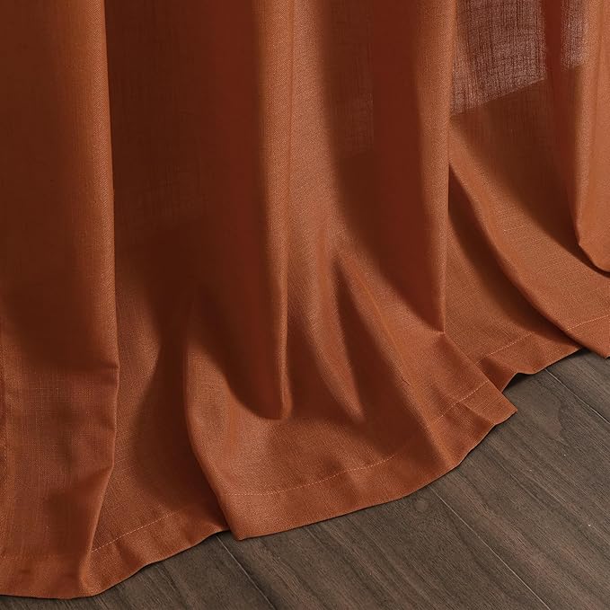 Rust Linen Curtains 108 Inches Long for Living Room Light Filtering Semi Sheer Curtain Back Tab Vintage Rustic Decor Extra Long Floor to Ceiling High Window for Bedroom Office 52x108, 2 Panels