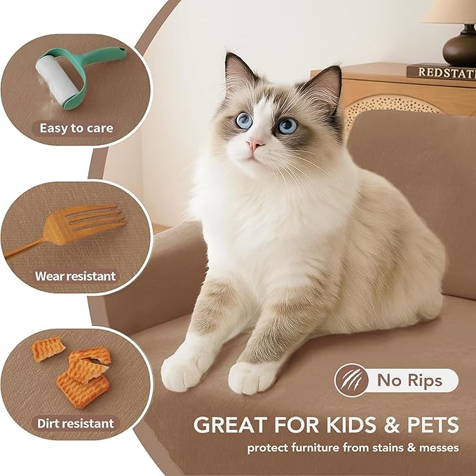 Couch Cover for Dogs, Boho Sofa Covers for 3 Cushion Couch, Chenille Sofa Slipcover for Pets Washable, L-Shape Sectional Couch Loveseat Cover Soft Throw Blankets with Tassels(71x118,Khaki)