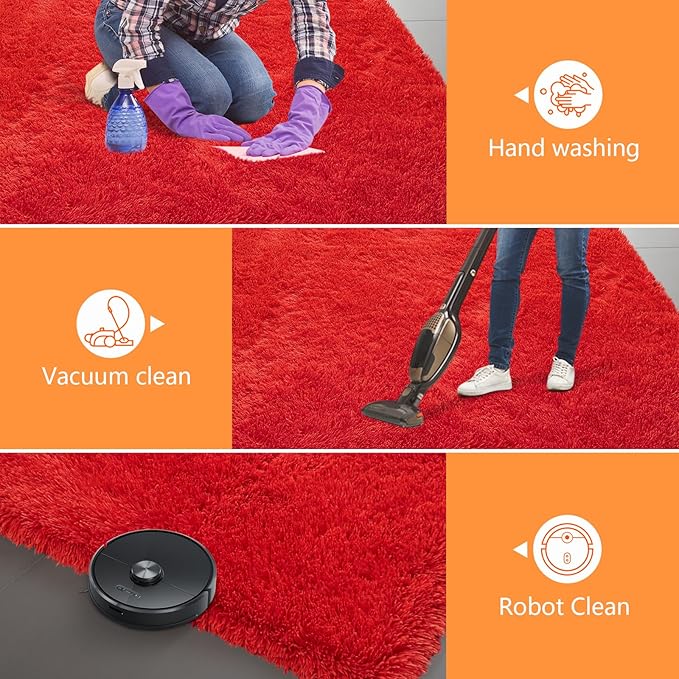 Red Shag Area Rugs for Bedroom Living Room,Ultra Soft Fluffy Christmas Area Rugs 6X9 for Dorm, Indoor Carpet Nursery Rugs for Kids Girl Room Home Decor, Red