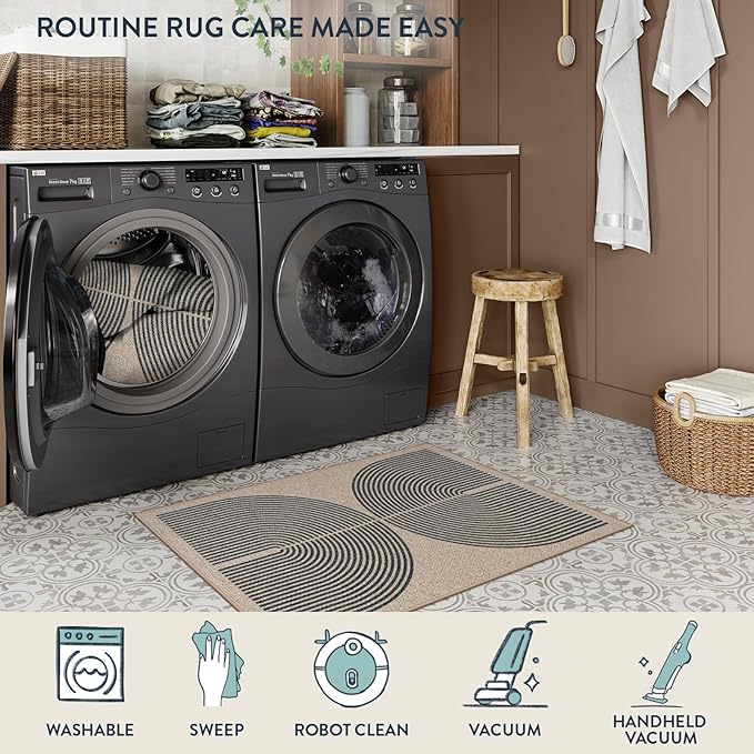 Lahome Enfys Rainbow Easy Jute Rug, 32"x48" Outdoor Mat Non Slip Door Mat Indoor Entrance, Farmhouse Neutral Lightweight Non Shedding Low Pile Throw Rug for Kitchen Entry Foyer