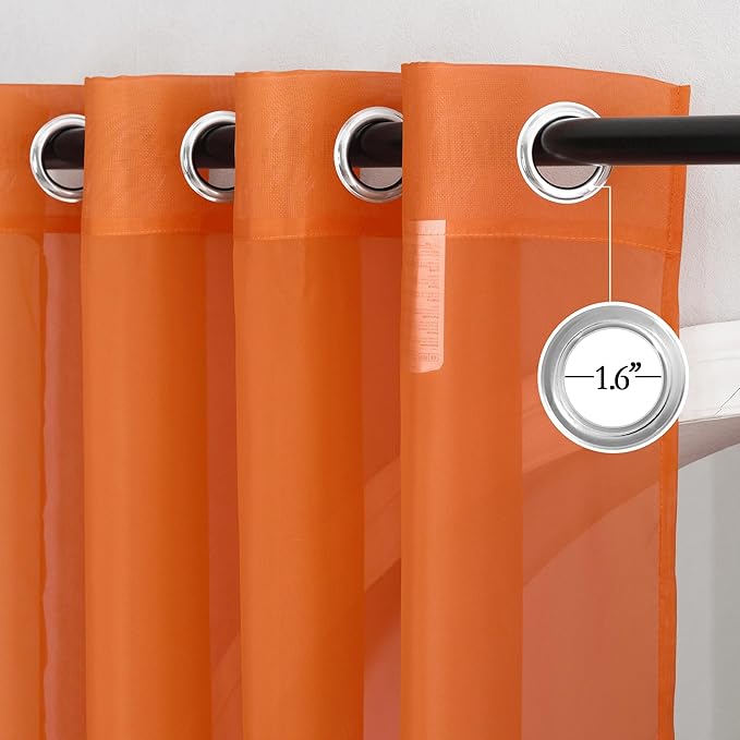 NICETOWN Orange Sheer Window Curtains for Saint's Day, Grommet Voile Sheer Textured Window Treatment with Light Filtering Drapes for Kids Room, W54 x L84, 2 Panels