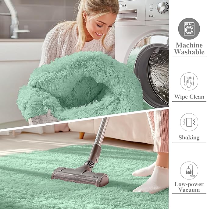 OLANLY 2x4 Machine Washable Runner Rugs for Hallway, Soft Fluffy Shaggy Bedside Rugs for Bedroom, Living Room, Indoor Floor Carpet for Kids Girls Boys, Nursery Rooms, Home Decor Aesthetic, Mint Green