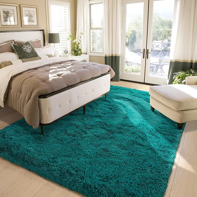 Amearea Blue and Green Shag Area Rug 4' x 5' - Luxury Soft Plush Fuzzy Carpet for Living Room, Indoor Fluffy Teal Green Large Rugs for Bedroom Nursery Non Slip Shaggy Carpets Home Decor