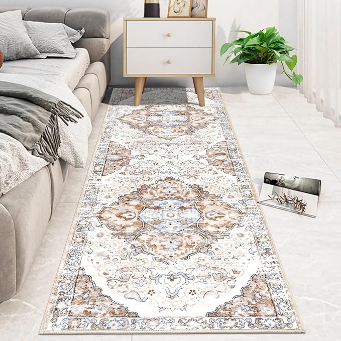 HEBE Hallway Runner Rug 2'x6' Washable Vintage Distressed Area Rugs Non Slip Laundry Rug Runner Boho Floor Carpet Runners for Hallways Entryway Laundry Room Kitchen Bathroom