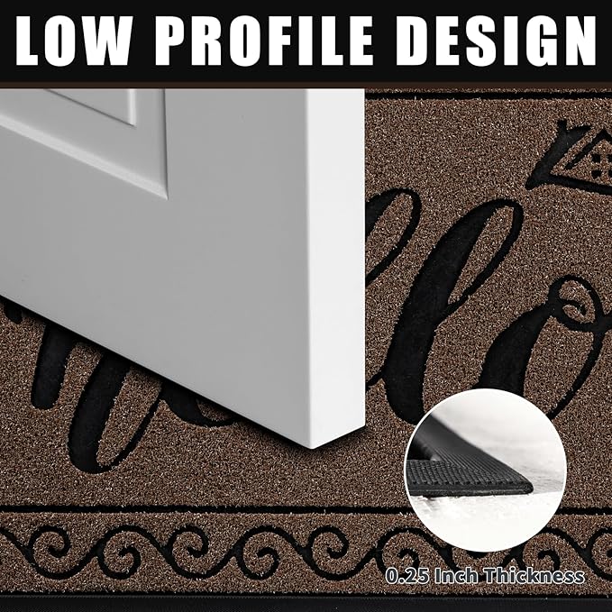 Yimobra Welcome Mats for Front Door 29.5x17, Heavy Duty Waterproof Outdoor Door Mat Outside Entrance, Non-Slip Low Profile Indoor Entryway Mat for Garage Patio, Coffee