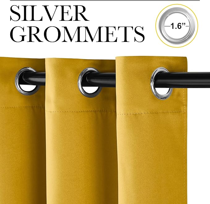 NICETOWN Gold Blackout Cafe Faux Silk Curtains for Small Windows, 42" Wide by 63" Long, 2 Panels, Grommet Privacy Blackout Satin Drapes for Home Decoration