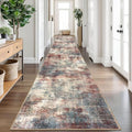 IOHOUZE Abstract Runner Rug 3x20 Ft Extra Long Washable Runners for Hallways, Non Slip Kitchen Runner Printed Faux Wool Entryway Runner Indoor, Modern Abstract Floor Carpet for Hall Stair, Red/Multi
