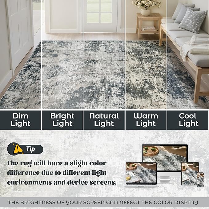 XLUEZ 8x10 Area Rugs for Living Room, Washable Modern Abstract Large Area Rug Neutral Soft Non Slip Kids Rug Stain Resistant Indoor Carpet for Bedroom Nursery Dining Room Playroom(GreyWhite, 8'x10')