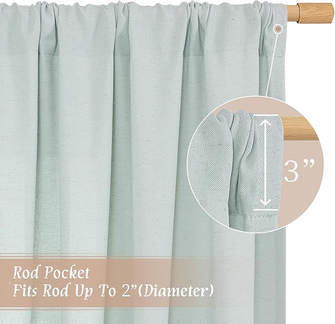 LAMIT 54 Inch Short Window Linen Curtains, Soft Faux Linen Light Filtering Panels Rod Pocket Neutral Drapes for Bedroom/Loft Room, Light Blue, 2 Panels, 42 x 54 Inch