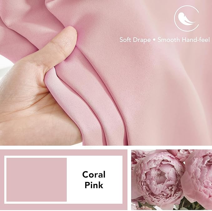 Deconovo Blackout Curtains, Thermal Insulated, W42 x L95 2 Panels, Back Tab, Machine Washable, Room-Darkening Drapes for Bedroom/Living Room Coral Pink