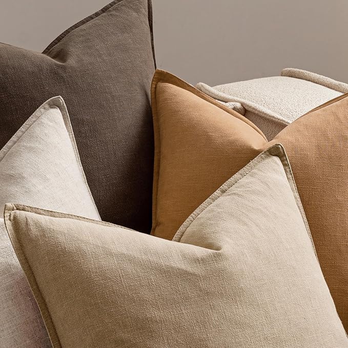 MIULEE Neutral Brown Linen Pillow Covers Pack of 4 Decorative Natural Fall Throw Pillow Covers Soft Accent Boho Farmhouse Couch Pillowcases Modern Spring Decor for Living Room Bed Sofa 18x18 Inch