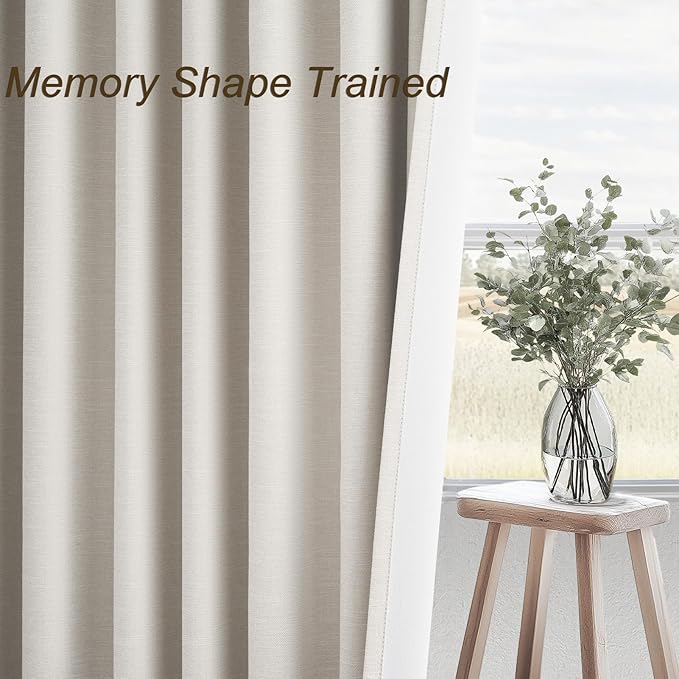 100% Blackout Curtains 70 Inch Wide 90 Inch Long for Living Room Sliding Glass Door Back Tab Pleated Farmhouse Natural Birch Boho Bedroom Heavy Insulated Large Window Drapes (70" Wx90"Lx2Panels)