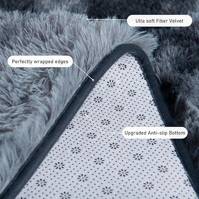 Runner Rugs for Bedroom, 2x6 Fluffy Throw Area Rug Non Slip for Bedside Dorm Hallways, Long Soft Shag Carpet for Nursery Living Room, Blue Grey