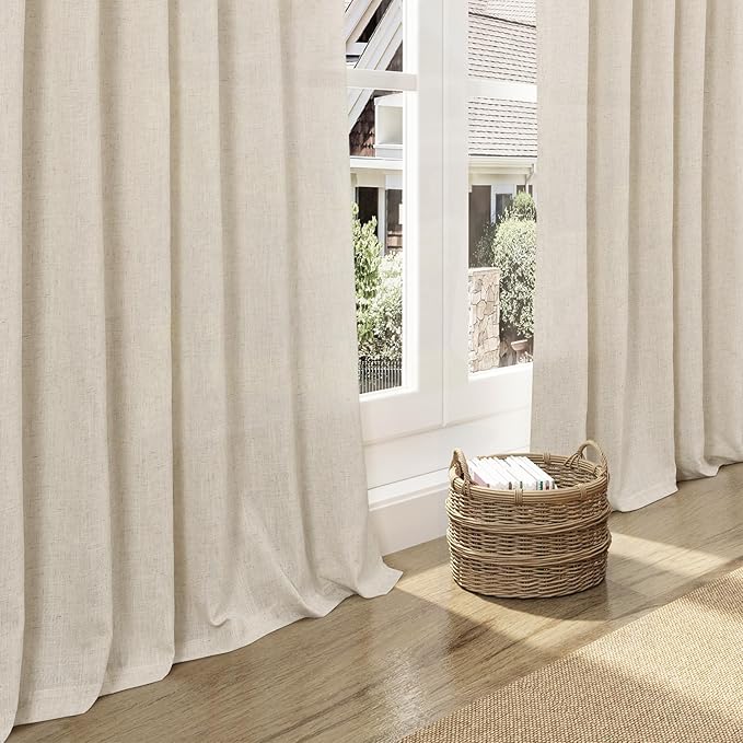 Birch Beige Linen Curtains 80 Inch Length for Living Room Light Filtering Semi Sheer Curtain Back Tab Modern Farmhouse Decor Elegant Luxury Coastal Drapes for Bedroom Dinner Room 52x80, 2 Panels