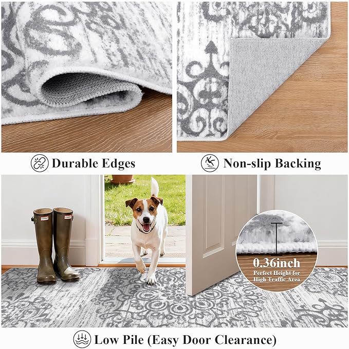 HEBE Hallway Runner Rug 2'x4' Washable Vintage Distressed Area Rugs Non Slip Laundry Rug Runner Boho Floor Carpet Runners for Hallways Entryway Laundry Room Kitchen Bathroom