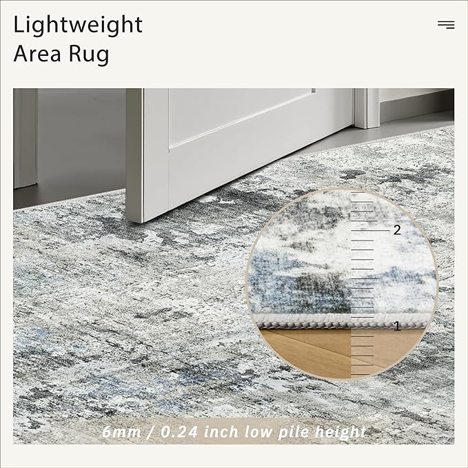 Abstract Rug 5x7 Machine Washable Area Indoor Grey Low Pile Non-Slip Foldable Thin Accent Rugs for Bedroom Living Room Dining Room