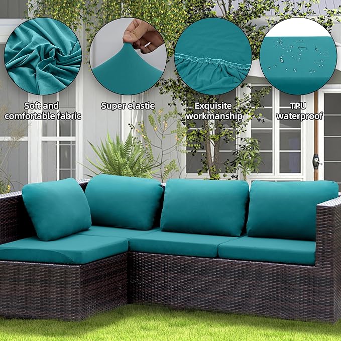 Outdoor Cushion Covers Set,14PCS Patio Furniture Couch Seat Slipcovers, Replacement for Sofa Sectional Chair(Cover，Only)