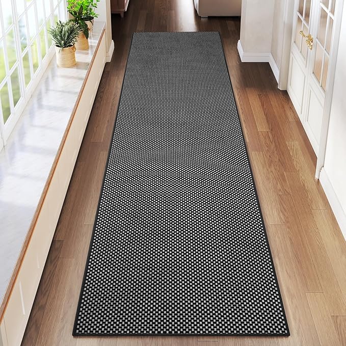 YDKGL 2x8 ft Runners for Hallways Extra Long Woven Washable Kitchen Runner Mat Rugs Non Slip, Soft Entryway Laundry Hall Floor Runner Carpet for Bedroom Hallway Living Room, Black
