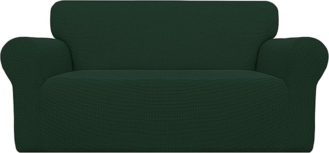 Easy-Going Stretch Oversized Loveseat Slipcover 1-Piece Sofa Cover Furniture Protector Couch Soft with Elastic Bottom for Kids Polyester Spandex Jacquard Fabric Small Checks Dark Green