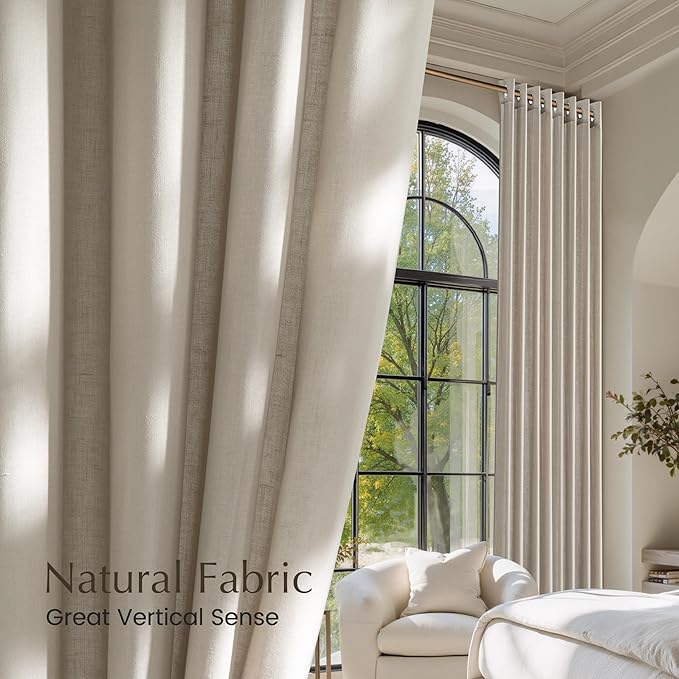 NICETOWN Cocoa Cream Linen Curtains for Kitchen, Thick Flax Small Window Treatments Semi Sheer Privacy Assured with Light Through for Cafe/Bathroom, W55 x L84, 2 Panels