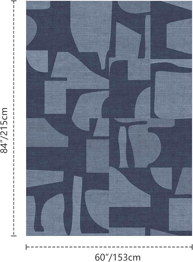 Latte&Fog 5x7 Area Rugs for Living Room Bedroom, Modern Abstract Washable Rug, Boho Non Slip Low Pile Carpet for Indoor Dining Room, Dorm, Classroom, College Dorm, Farmhouse and Kids Room - Navy Blue