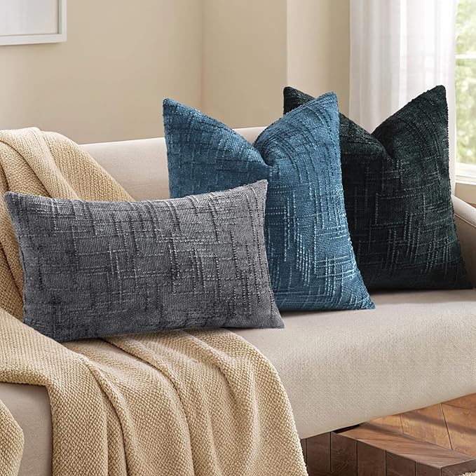decorUhome Navy Blue Chenille Throw Pillow Covers 16x16 Set of 2 Textured Soft Cozy Slubby Couch Pillow Covers Modern Farmhouse Boho Decorative Pillow Cases for Bed Sofa Living Room