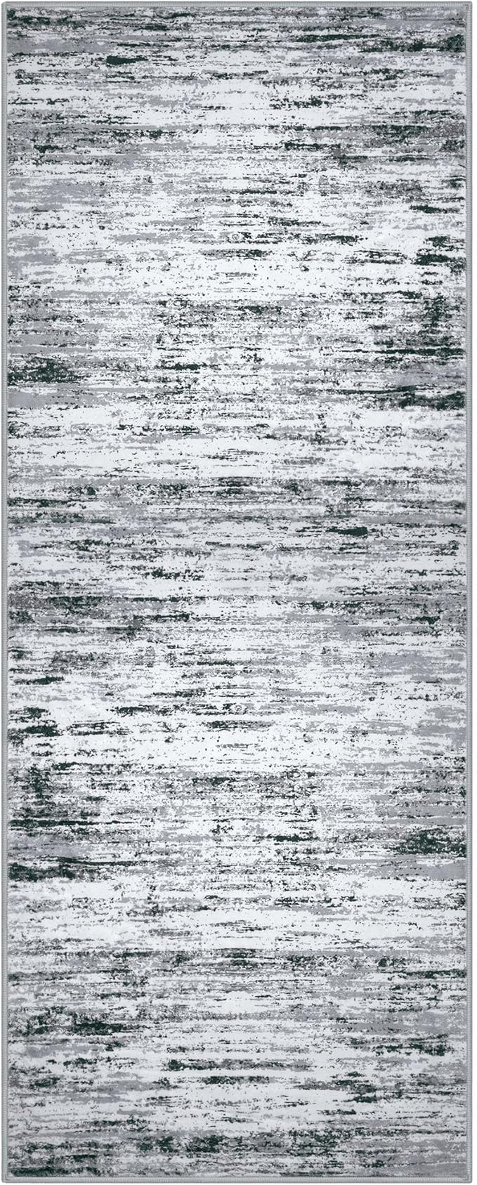 Lansny Modern Abstract Runner 2x5, Black Grey White Washable Kitchen Entryway Rug Mat Non-Slip Soft Hallway Rug Runner Thin Print Faux Wool Carpet for Bedroom Laundry Room Indoor Home Decor