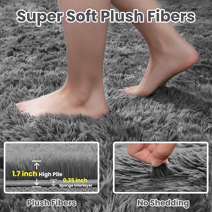 6x9 Area Rugs for Living Room Rug: Soft Fluffy Shag Light Gray Rugs for Bedroom, Non-Slip Large Fuzzy Plush Rug Indoor Floor Carpet for Nursery Kids Boys Girls Room, Dorms, Playroom, Modern Home Decor