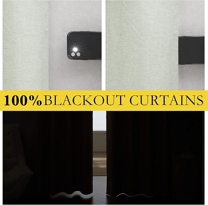 NICETOWN Sage Green Blackout Linen Curtains 95 inches Long, 2 Pieces, 52" Wide Each Panel, Bronze Grommet Full Light Blocking Drapes with White Thermal Insulated Coating for Nursery, Hall, Villa