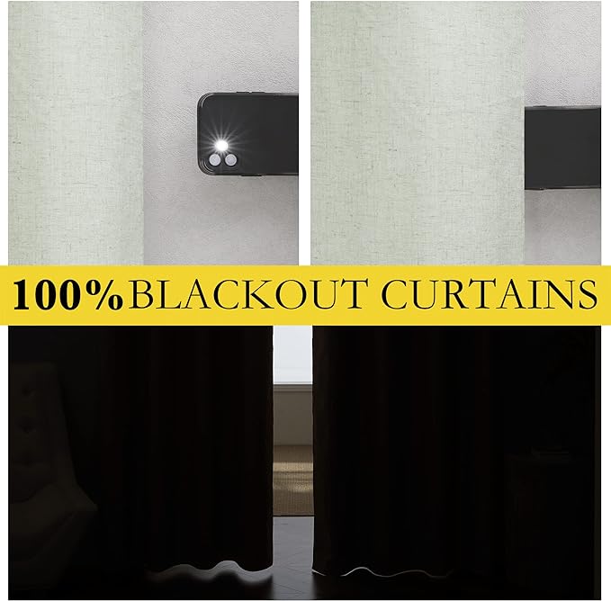 NICETOWN Sage Green Kitchen Linen Completely Shaded Draperies, 2 Pieces, W52 x L63, Privacy Protection & Noise Reducing Ring Top Drapes, White Lined Insulated Window Treatment Curtain Panels