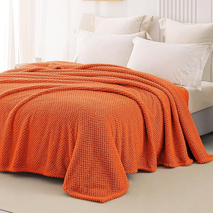 Whale Flotilla King Size Fuzzy Fleece Blanket, Fluffy Warm Soft Jacquard Bed Blankets for All Season, Lightweight and Cozy, 90x104 Inch, Burnt Orange