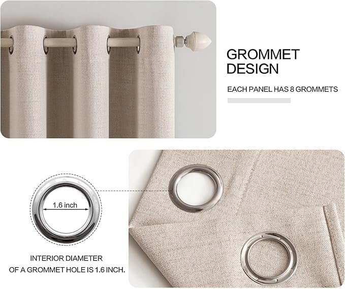 MIULEE 100% Blackout Linen Textured Curtains for Bedroom Solid Thermal Insulated Natural Beige Grommet Room Darkening Curtains & Drapes Luxury Decor for Living Room Nursery 52 x 98 Inch (2 Panels)