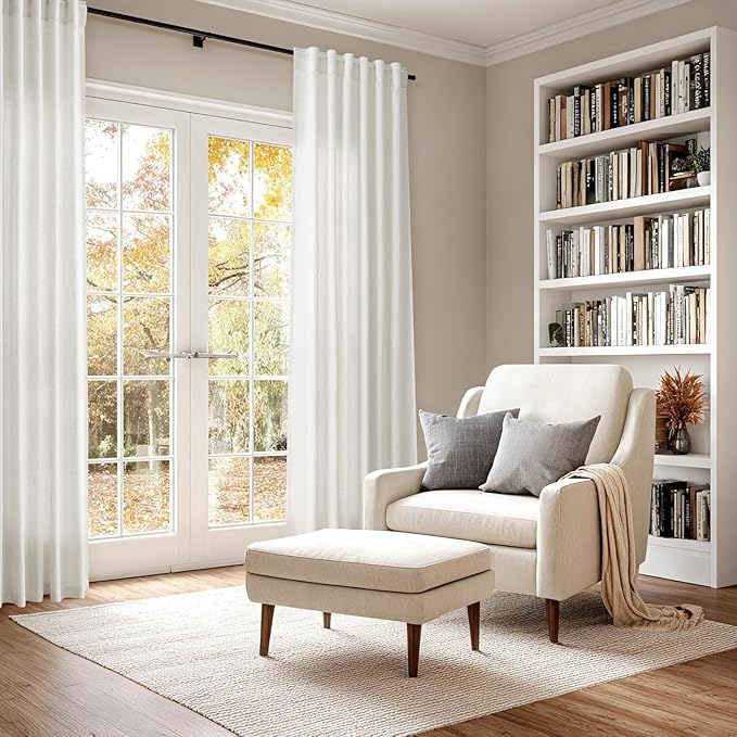 Nanspring Cream Linen Curtains 84 inch Length 2 Panels forBedroom Living Room,Modern Boho Curtains Semi Sheer Back Tab and Rod Pocket Neutral Drapes for Coffee, 34 x 84 Inch