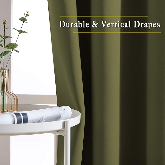 NICETOWN Room Darkening Living Room Curtains 102 inches Long - Grommet Thermal Insulated Window Drapes Room Divider Blinds Sound Reducing for Living Room (W66 x L102, Olive, 2 Pieces)