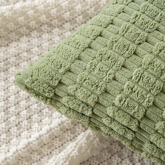 MIULEE Pack of 2 Spring Corduroy Decorative Throw Pillow Covers 16x16 Inch Soft Boho Striped Pillow Covers Modern Farmhouse Home Decor for Summer Sofa Living Room Couch Bed Sage Green
