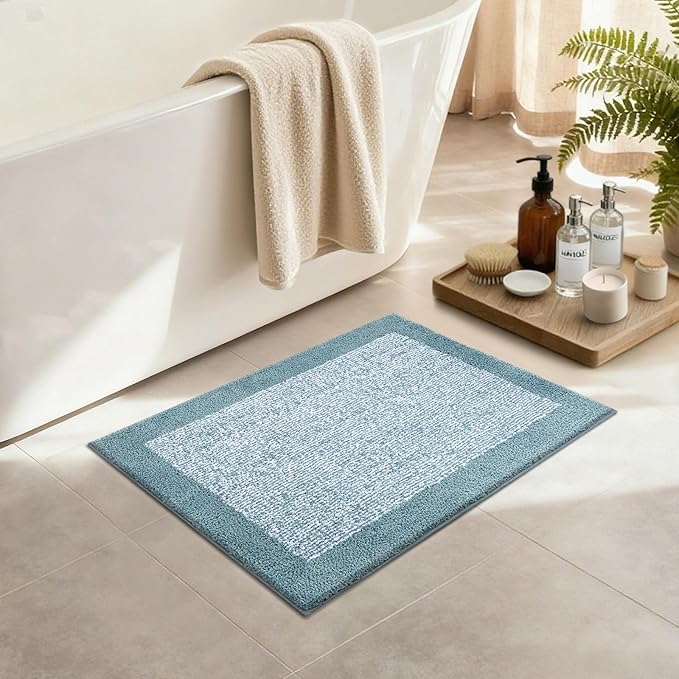 Bathroom Rugs 24x17 Non Slip Washable, Dusty Blue Bath Mat for Bathroom Floor Tub, Soft Absorbent Quick Dry Mats for Shower, Bathtub,Home Decor