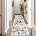 2x10 Washable Hallway Runner Rug: Long Floral Scalloped Soft Runners for Kitchen Entry Thin Non Slip Bathroom Nursery Floor Mat Water Resistant Low Pile 10ft Carpet for Living Room Bedroom(2x10,Cream)