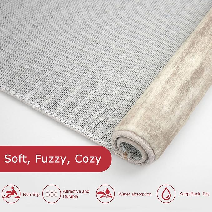 KOZYFLY Modern Abstract Runners for Hallways 2x6 Washable Rug Runner Non-Slip Soft Striped Kitchen Runner Rug, Beige Brown Print Carpet Runner for Entryway Bathroom Laundry Room Foyer