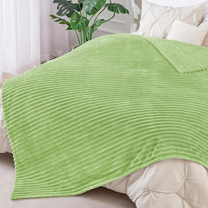 BEDELITE Fleece Blanket Queen Size – 3D Ribbed Jacquard Soft and Warm Decorative Fuzzy Blankets – Cozy, Fluffy, Plush Lightweight Throw Blankets for Couch, Bed, Sofa(Sage Green, 90x90 inches)