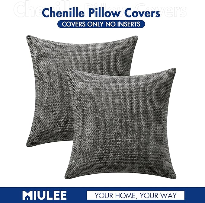 MIULEE Pack of 2 Couch Throw Pillow Covers 18x18 Inch Dark Gray Modern Boho Accent Decorative Pillow Covers Soft Polyester Farmhouse Cushion Covers for Home Decor Bed Sofa Living Room