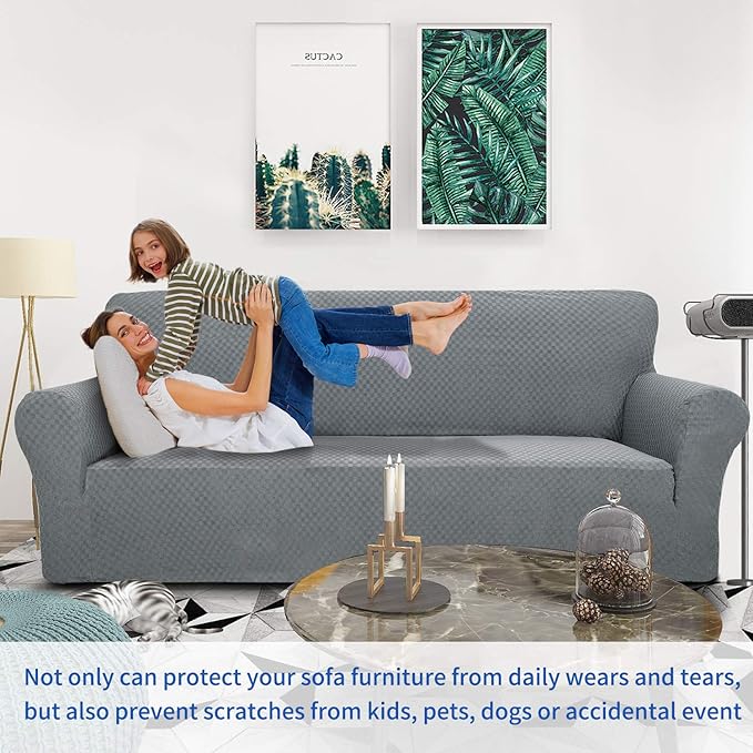 ZNSAYOTX 1 Piece Jacquard Chair Slipcovers for Living Room High Stretch Chair Covers with Arms Anti Slip Pets Friendly Couch Sofa Armchair Cover Furniture Protector (Chair, Light Grey)